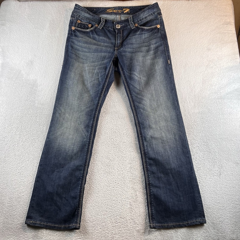 Seven7 Luxe Women's Bootcut Jeans Size 14 36x32 Blue Dark Wash Denim Boho